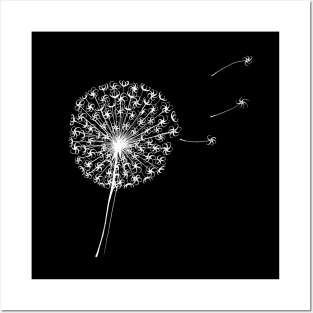 Dandelion Clock Silhouette Pen and Ink Drawing Posters and Art